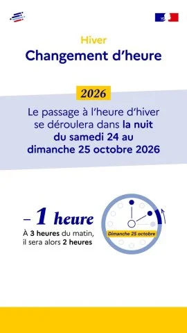  Passage à l'heure d'hiver le 25 octobre 2026